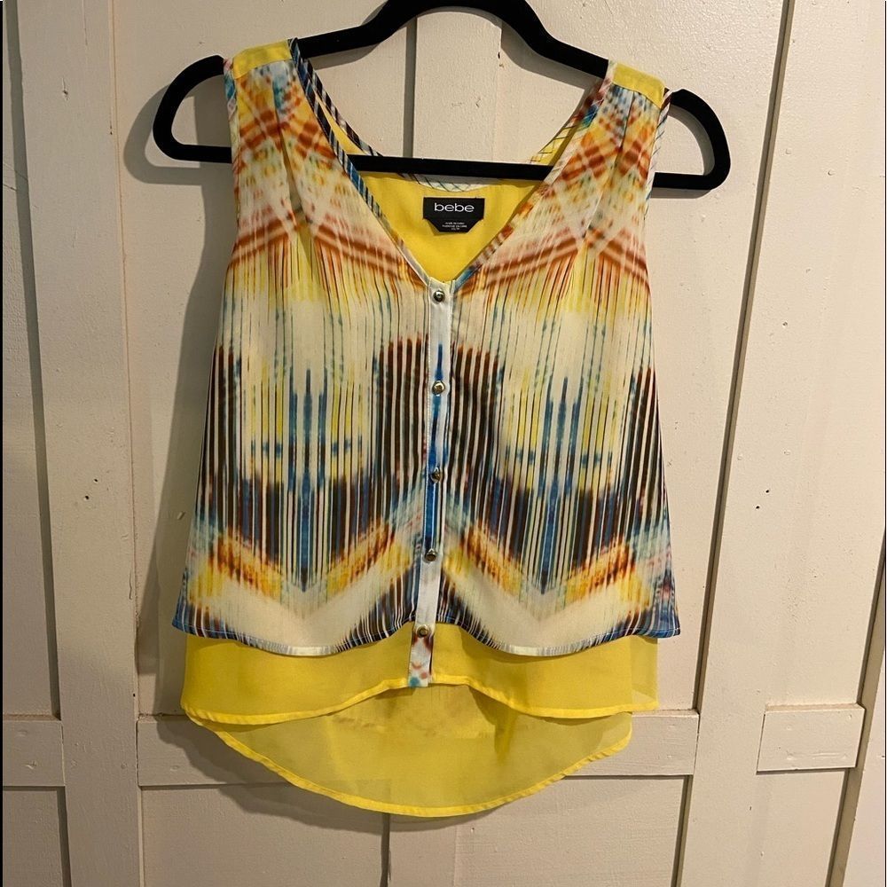 Bebe yellow chiffon double layer tank size XS